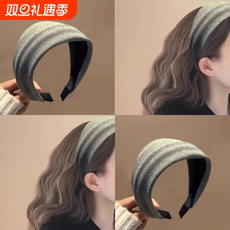 宽边绒面发箍复古美拉德配色头箍2025新款秋冬高颅顶压发洗脸发卡