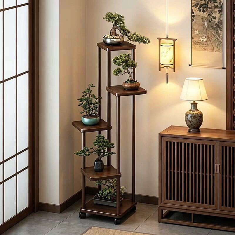 花架客厅落地式室内家用阳台置物架多层中古风花架绿萝植物摆放架图片