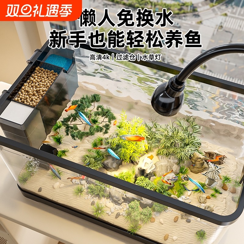 鱼缸小型客厅桌面2024新款过滤制氧一体机生态摆件造景斗鱼金鱼缸