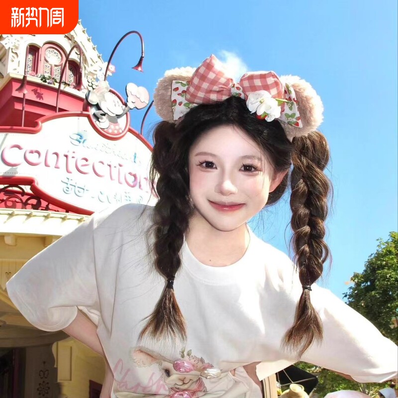 草莓雪莉玫迪士尼发箍可爱甜美蝴蝶结头箍洗脸压发游乐园拍照发饰
