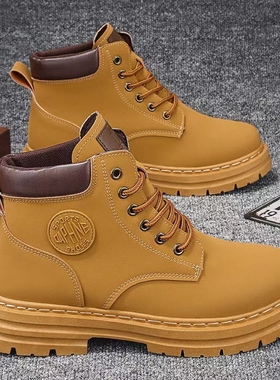 Plover马丁靴男2024秋季新款复古英伦风皮鞋时尚百搭中帮工装靴子