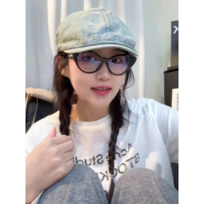 晴子复古辣妹风宽帽檐水洗牛仔前进帽时髦大头围显脸小贝雷帽