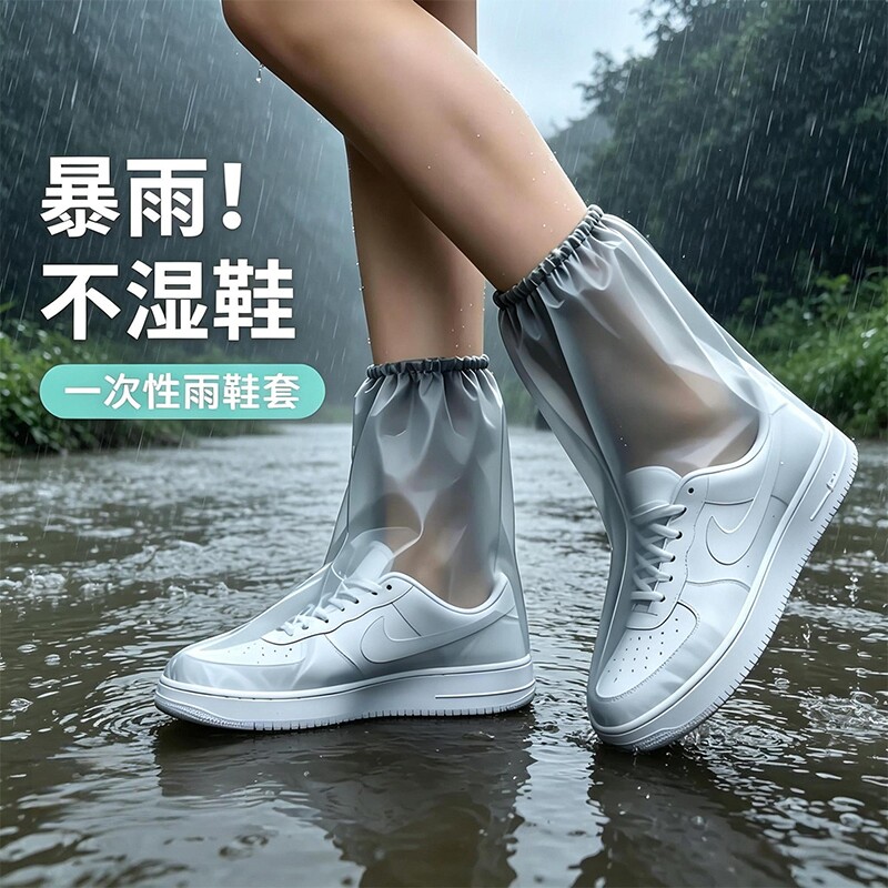 一次性雨鞋套防水加厚中筒防滑耐磨防雨鞋套骑行雨天脚套下雨徒步图片
