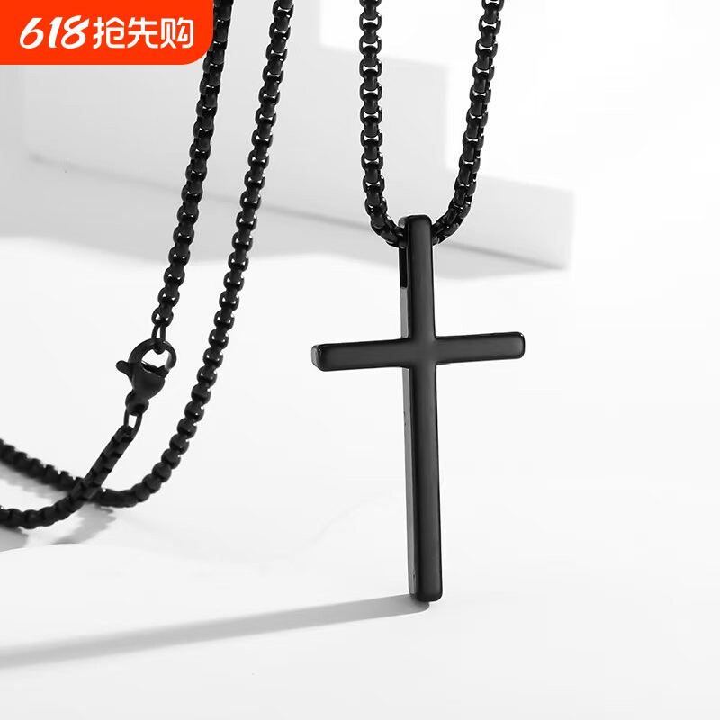 欧美新款钛钢十字架项链s男潮百搭不锈钢十字架吊坠毛衣链配饰电