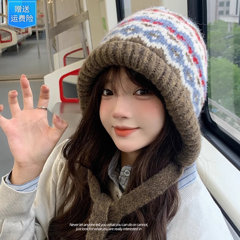 费尔岛风针织帽女冬季保暖巴拉克秋冬帽子冬天毛绒毛线帽显脸小