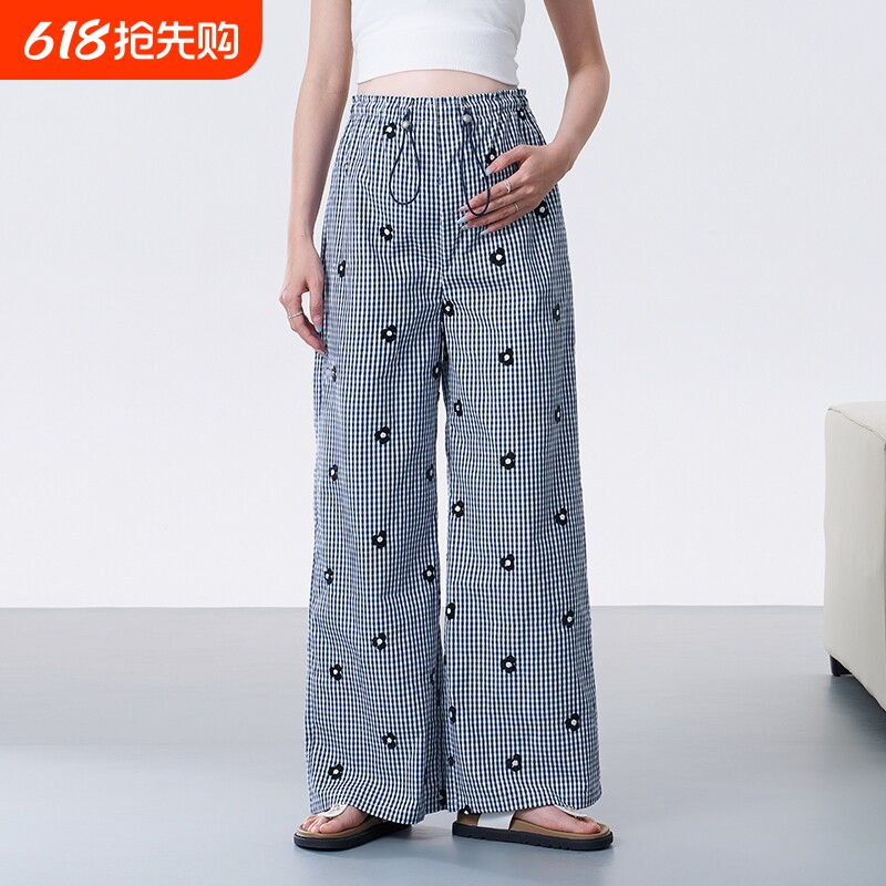ellieluke孕妇阔腿裤子夏季薄款外穿2026新款小个子格子