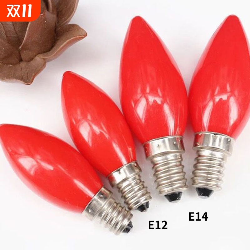 led神台灯E12 E14 红色蜡烛财神灯红尖泡神佛灯110V红灯泡