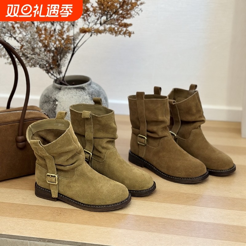 复古真皮厚底马丁靴女2025秋季新款时尚百搭轻便增高休闲短靴潮鞋