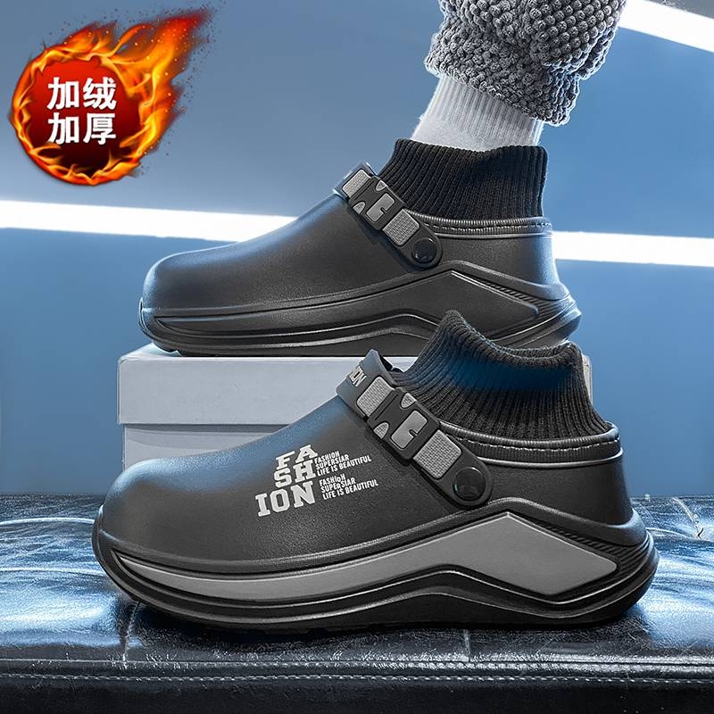 雪地靴男款冬季加绒保暖皮毛一体棉拖鞋男士防水防滑厚底增高棉鞋