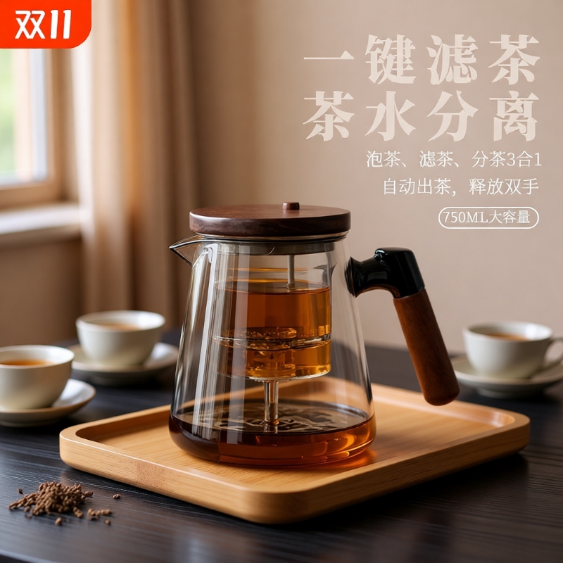 飘逸杯泡茶壶过滤冲茶器家用茶壶茶水分离茶具玻璃泡茶杯一键