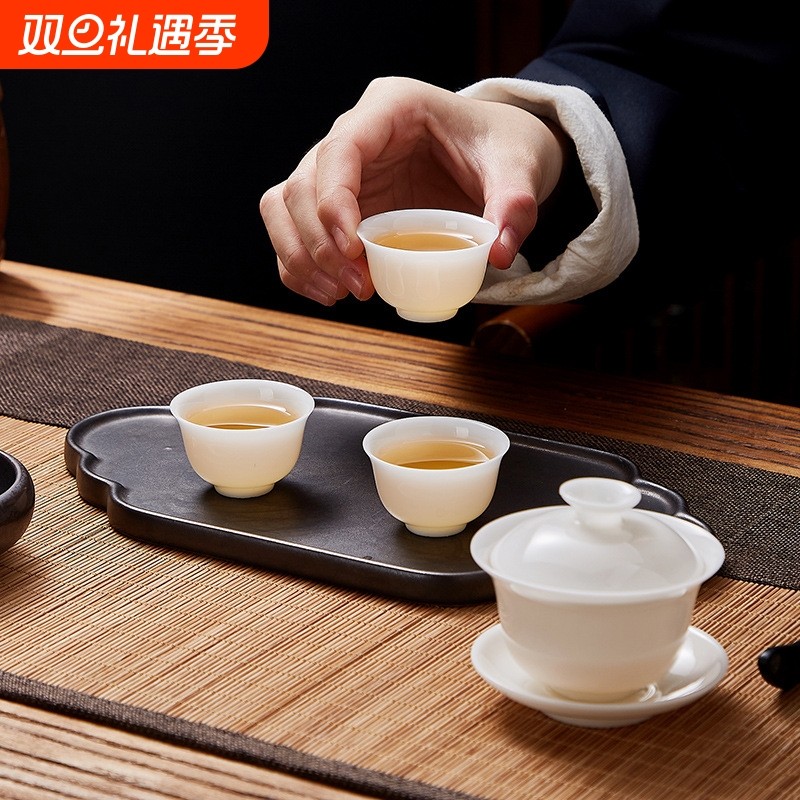 高档冰种玉瓷功夫茶具套装家用户外客厅办公室茶杯陶瓷泡茶伴手礼