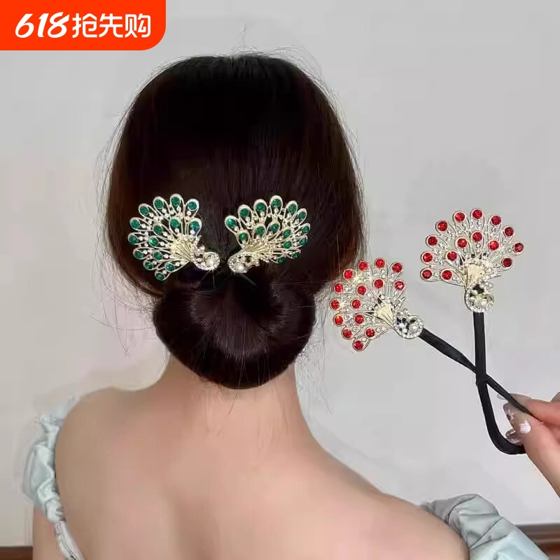 丸子头孔雀扭扭盘发器2025新款高端后脑勺开屏夹子羽毛发夹头饰女