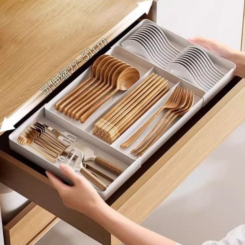厨房抽屉收纳餐具整理分隔盒可伸缩橱柜多功能刀叉筷子分格储物盒