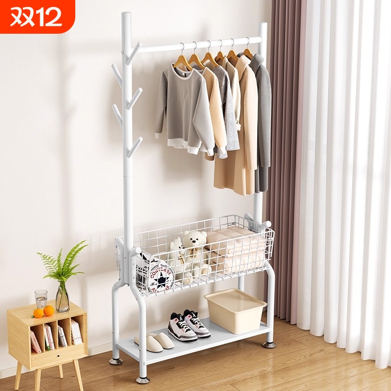 挂衣架落地卧室双层置物架室内加粗晾衣架晒被子神器可移动衣帽架