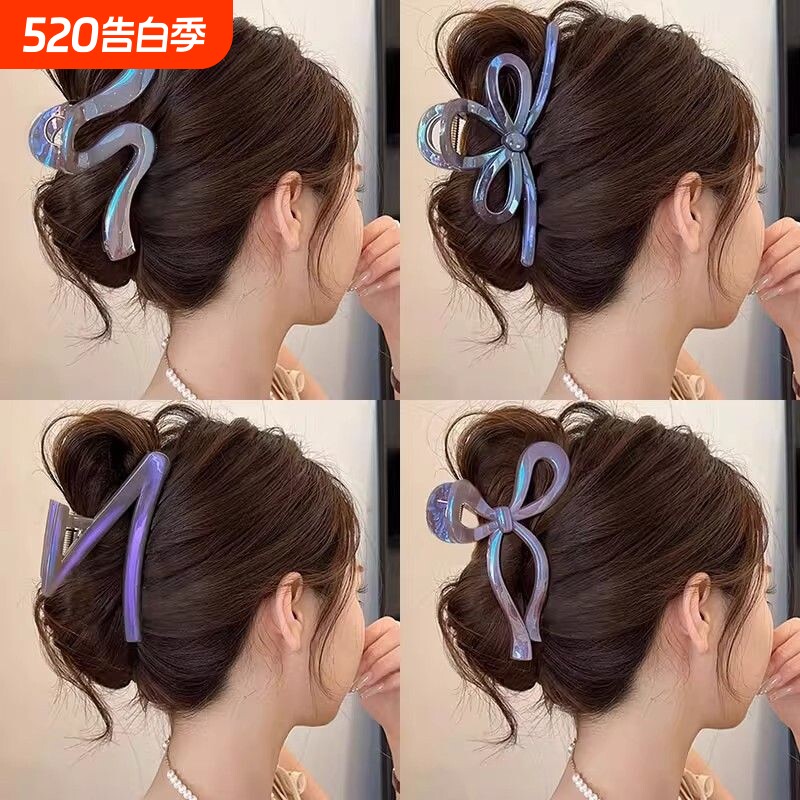 儿童琉璃人鱼姬~蝴蝶结抓夹女高级感后脑勺大号发量多盘发夹黑色