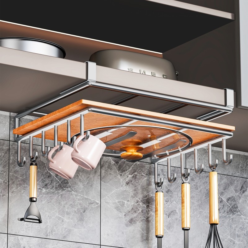 橱柜下挂锅盖架不锈钢简约吊柜收纳挂钩厨房多功能锅盖菜板放置架