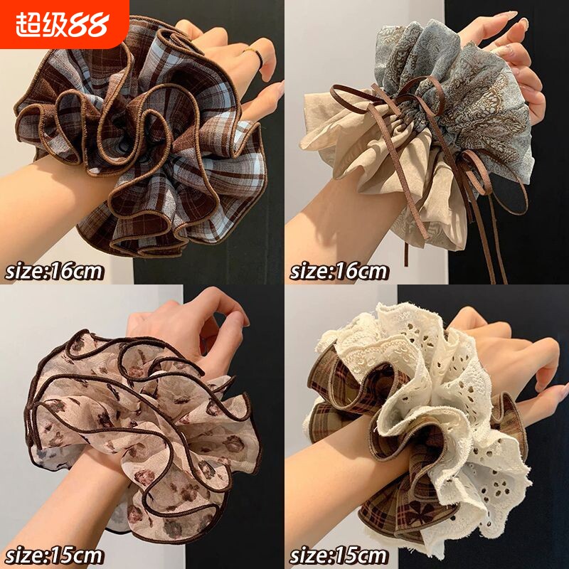韩系高级感蕾丝发圈女丸子头超大号发绳头饰蝴蝶结雪纺丝带高弹性图片