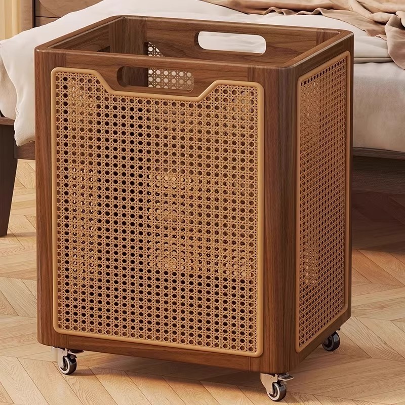 实木藤编脏衣篓家用脏衣服收纳筐大容量卧室收纳桶阳台脏衣篮带轮,收纳整理,脏衣篮,淘宝优惠券,粉丝福利购,淘宝优惠卷