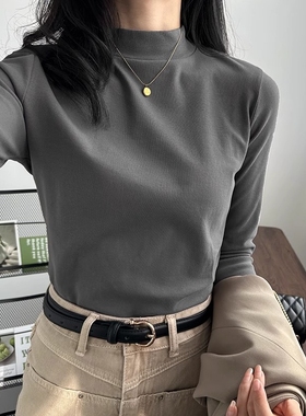 烟灰色立领打底衫女内搭秋冬新款紧身显瘦高级感加厚保暖长袖上衣