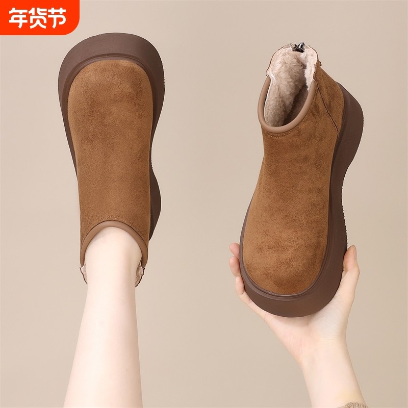 磨砂皮大头厚底马丁靴女2024新款秋冬加绒勃肯切尔西短靴潮雪地靴