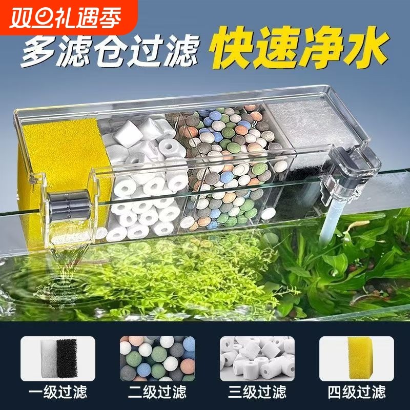 小型鱼缸过滤器外置壁挂式过滤盒专用水循环净乌龟缸滴流盒系统