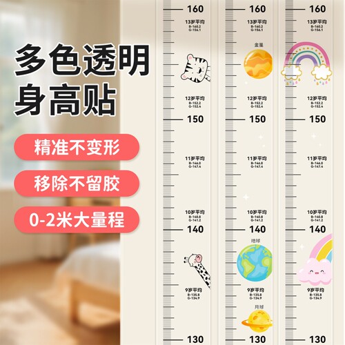 宝妈推荐不留胶不伤墙透明身高贴