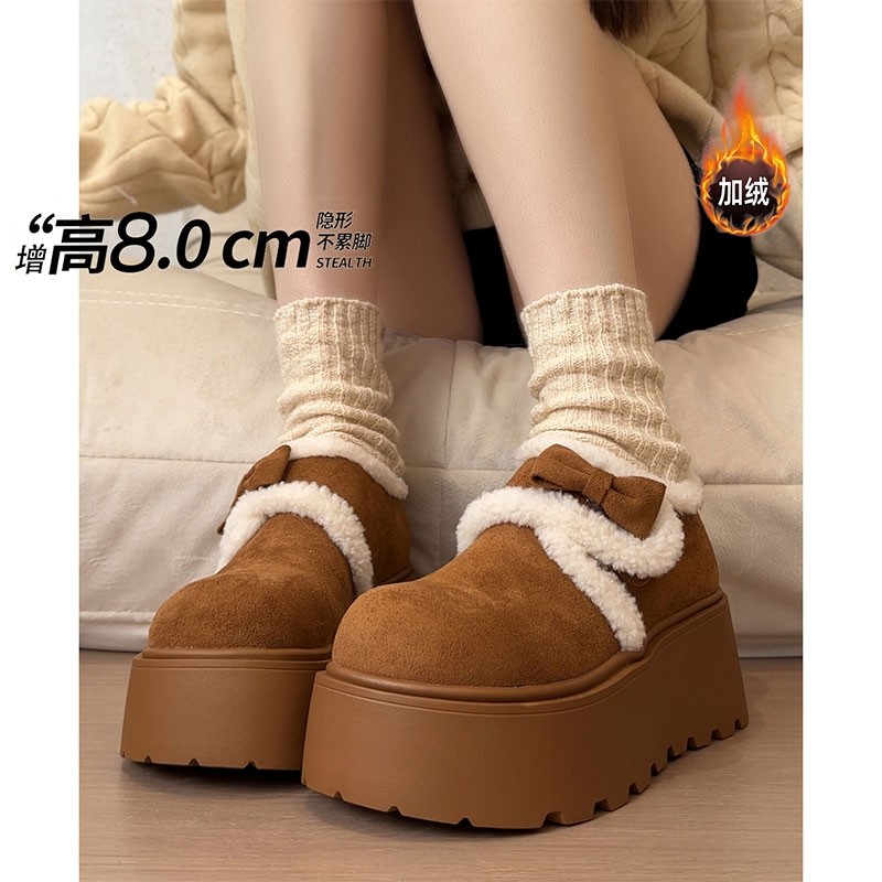 松糕厚底增高加绒雪地靴勃肯鞋女鞋子2025新款冬季乐福鞋毛毛棉鞋