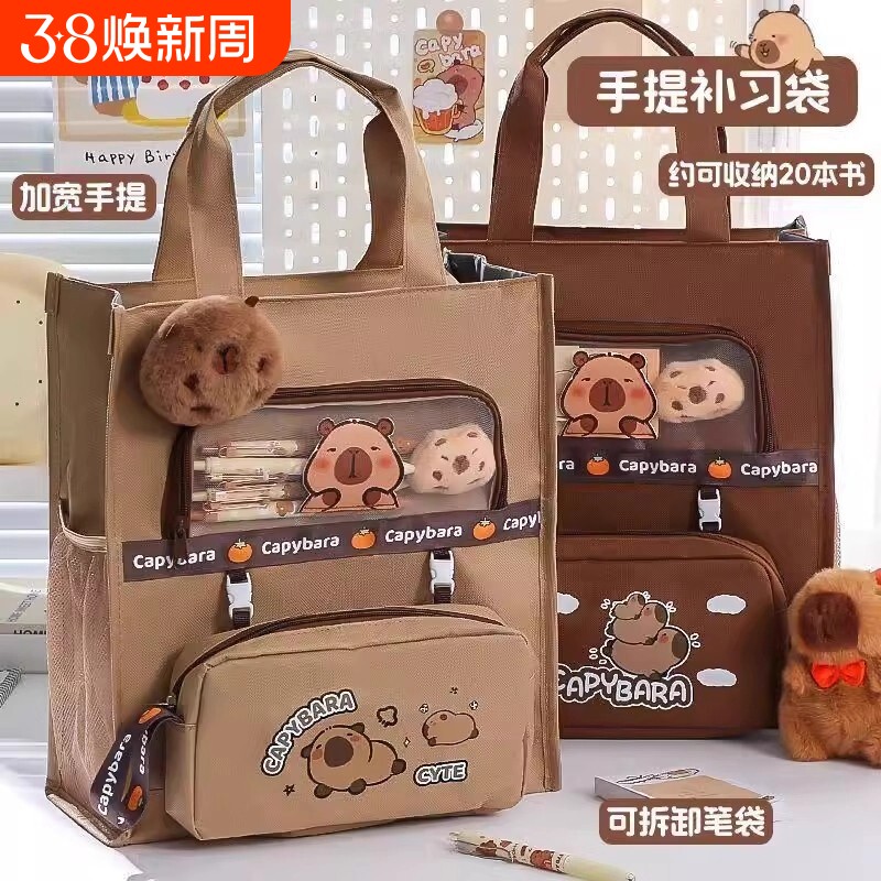 补习袋书袋手学生提袋拎书女孩袋用补习班补课包儿童课外男大容量帆布包作业试卷文件收纳袋学习书包美术袋