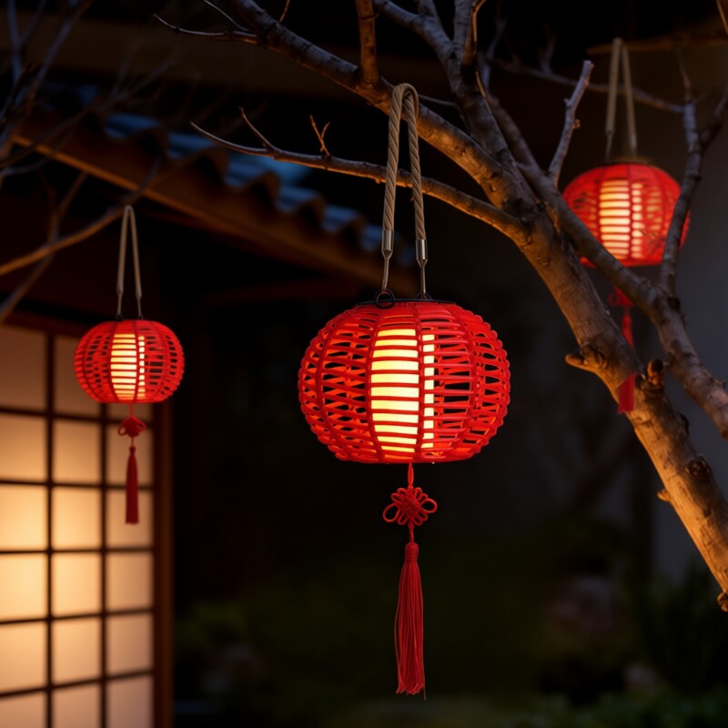 太阳能庭院装饰红灯笼新年中式手提灯挂树灯阳台红色充电发光电池