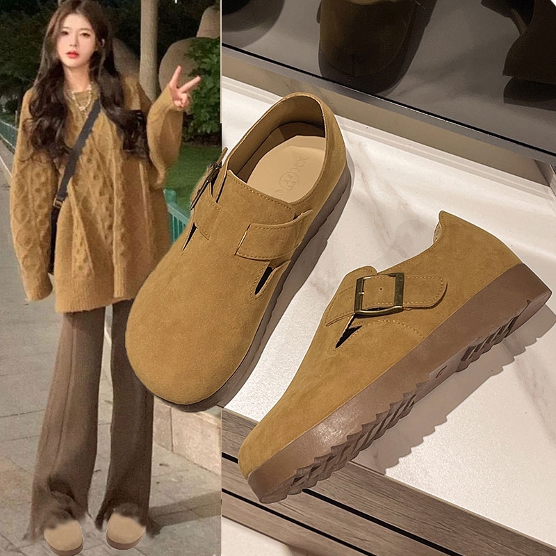 厚底全包勃肯鞋女2025新款春秋冬一脚蹬单鞋美拉德丑萌博肯豆豆鞋