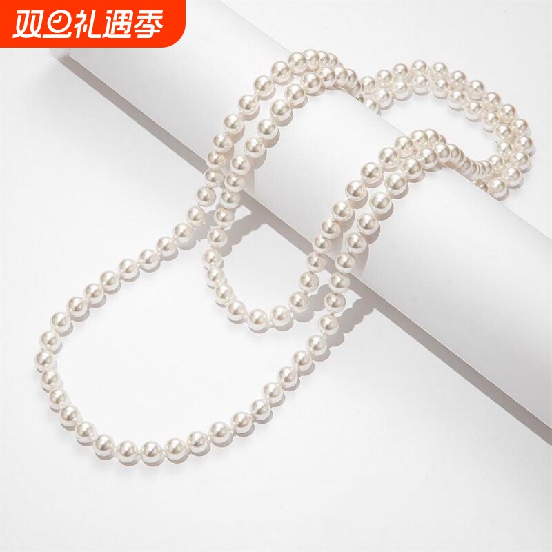 诸暨淡水多层节日珍珠项链气质女冬季旗袍时尚百搭毛衣链长款礼物