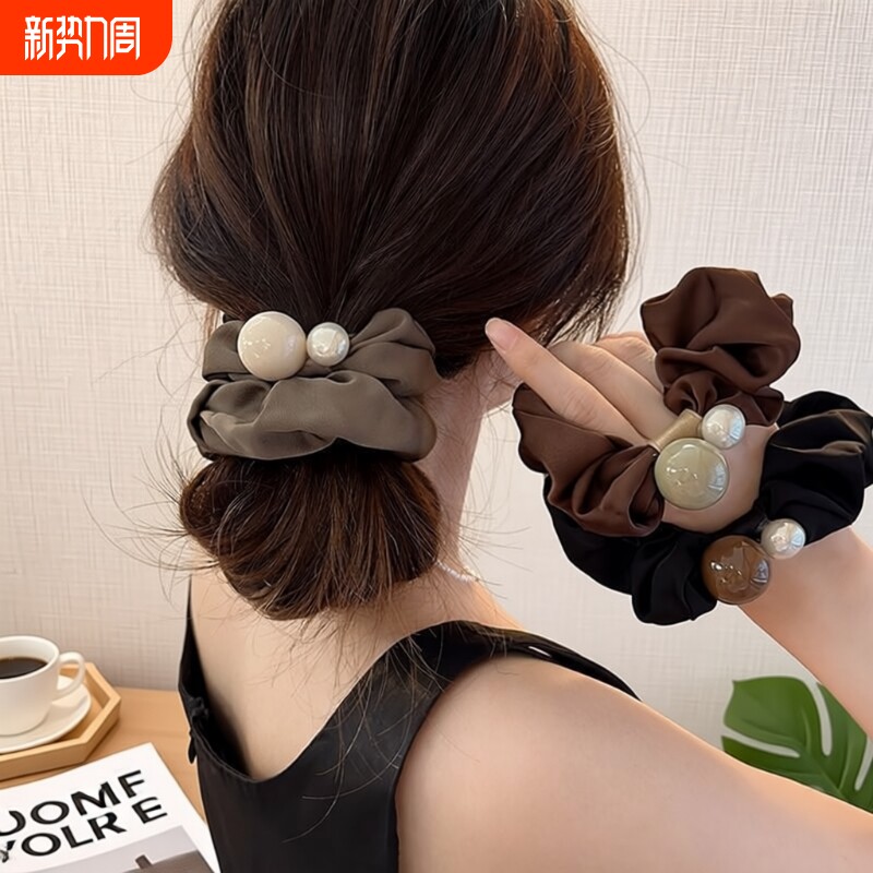 韩系缎面高级感珍珠大肠发圈网红新款扎头发低马尾丸子头皮筋头绳