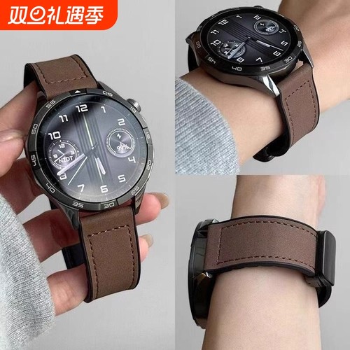 适用华为GT5疯马纹皮质表带watch3pro手表gt4pro高级感watchgt5磁吸gt3真皮智能4pro运动gt女2男buds秋冬新款