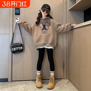 新年过年女童卫衣加绒秋冬款2026新款中大童洋气时髦连帽上衣帅气