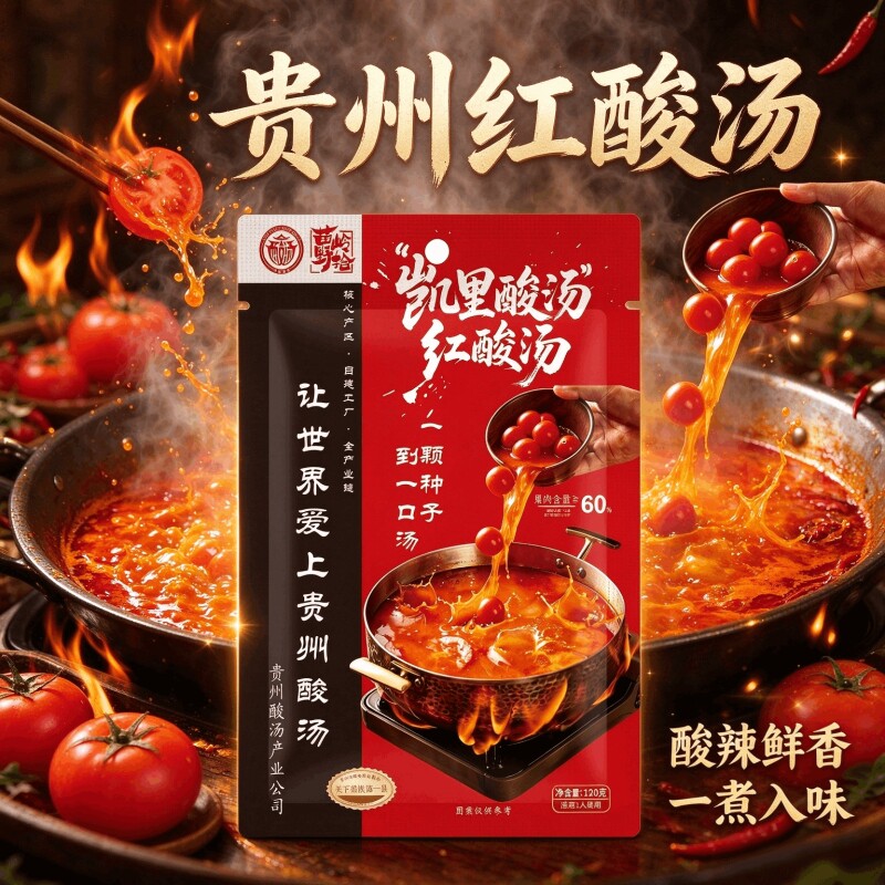 凯里红酸汤鱼火锅底料贵州特产红酸汤牛肉火锅底料袋装苗岭野拾