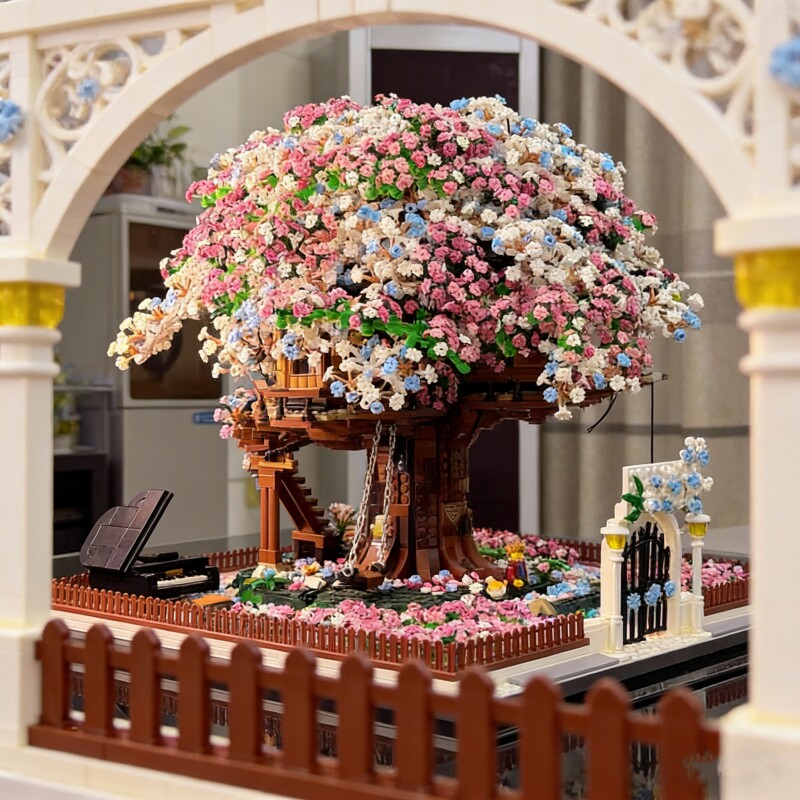 兼容乐高樱花树屋积木女孩系列手工diy拼图模型拼装玩具生日礼物