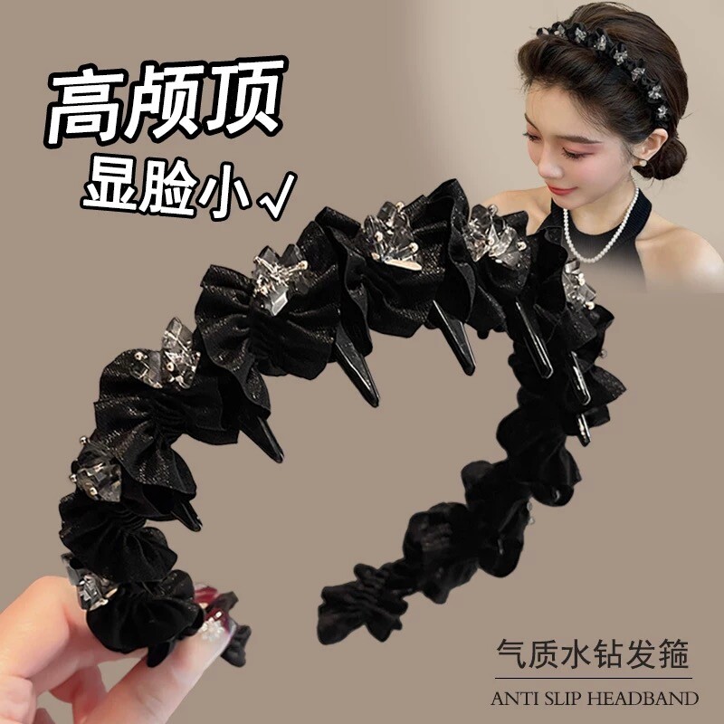 高级感发箍女2026新款高颅顶头箍巴黎发卡防滑水钻显脸小黑色造型