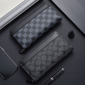 长款男士钱包手机包商务手拿包格子拉链钱夹大容量手抓包实用手工