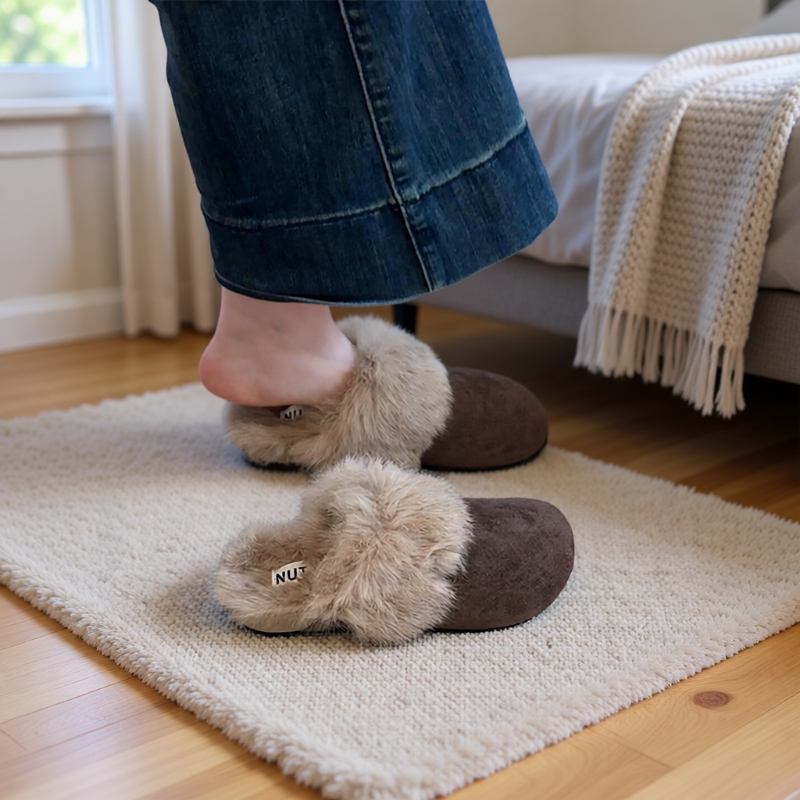 法式平底包头拖鞋女外穿冬季复古加绒保暖勃肯毛毛鞋厚底雪地棉靴