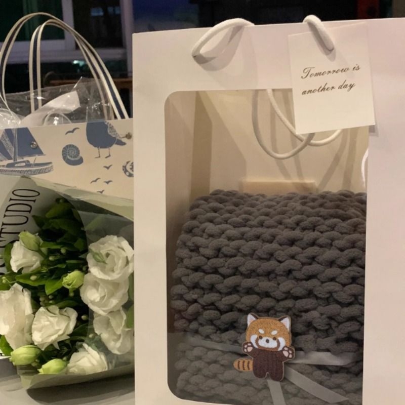 小熊猫冰条线围巾毛线手工diy材料包编织送男朋友礼物手织女解闷