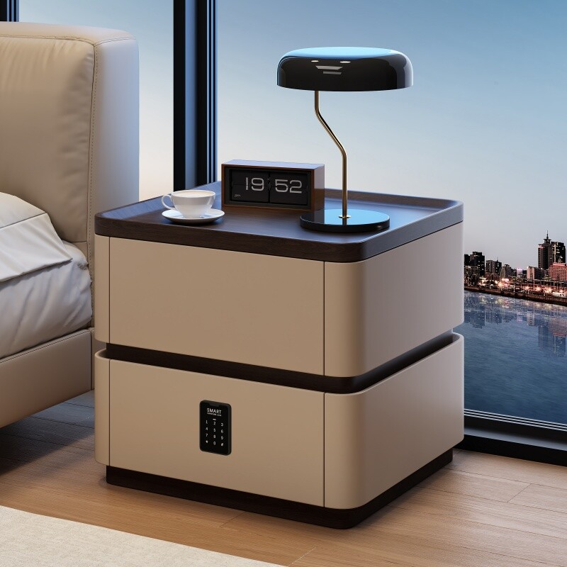 2025新款全实木床头柜家用卧室带密码锁现代简约轻奢高级感床边柜