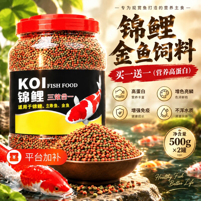 金鱼鱼食家用观赏鱼锦鲤增色增体鱼粮漂浮小颗粒不浑水专用鱼饲料
