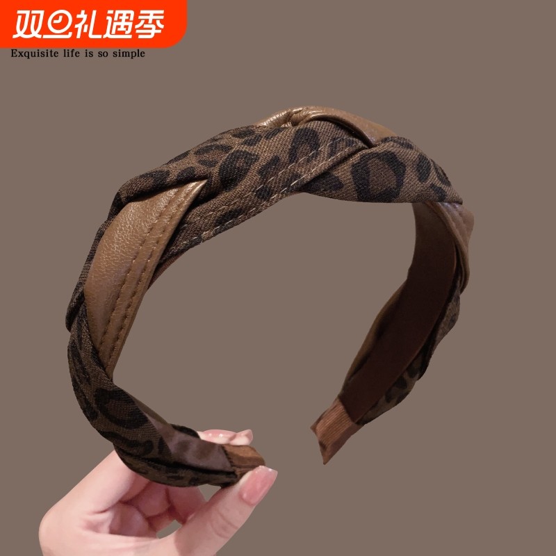 2025秋冬新款豹纹编织发箍女高级感头箍高颅顶洗脸压发卡百搭发捆