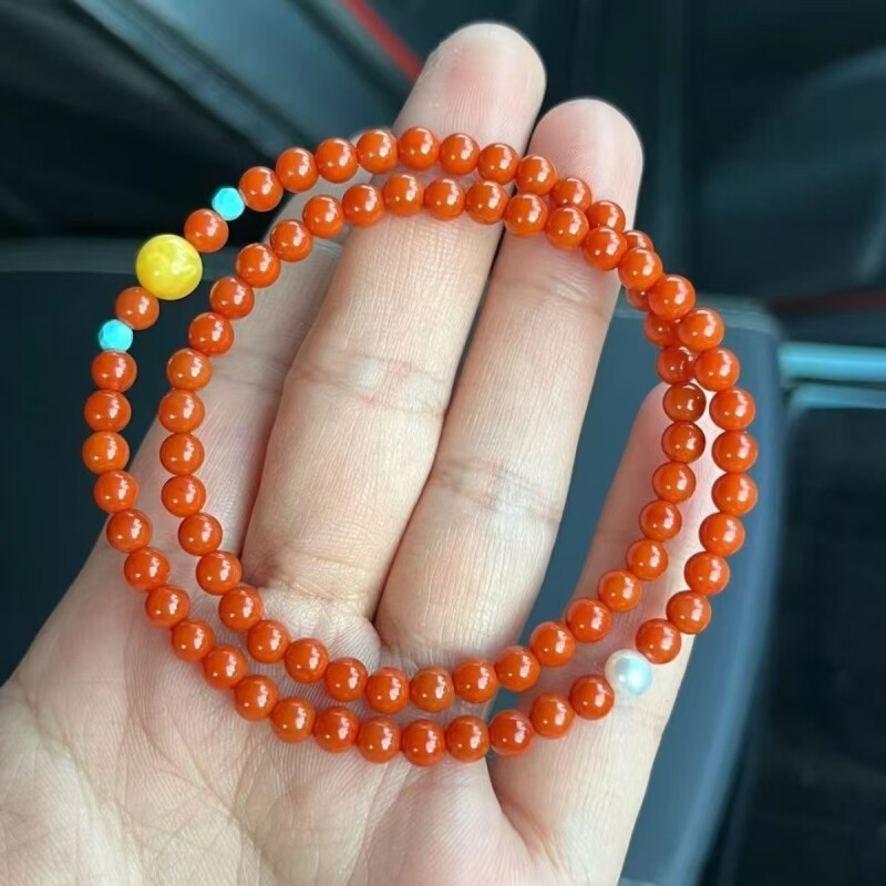 精仿手链凉山南红玛瑙招财满肉高档手串蜜蜡配饰女神礼物送父母