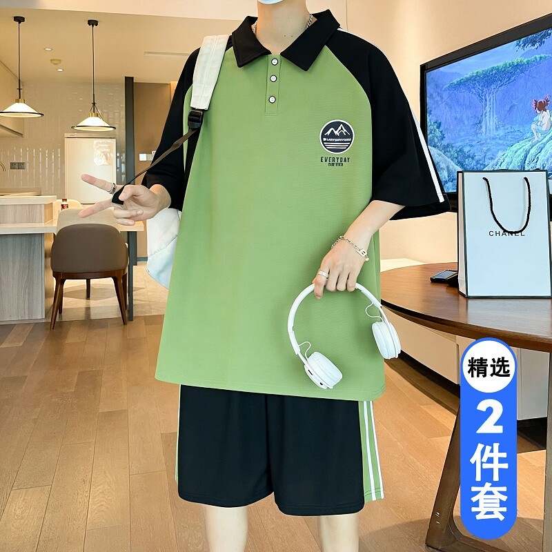 初中高中学生短袖t恤2026新款男孩大童帅气夏装POLO衫青少年套装