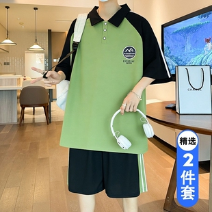 初中高中学生短袖t恤2026新款男孩大童帅气夏装POLO衫青少年套装