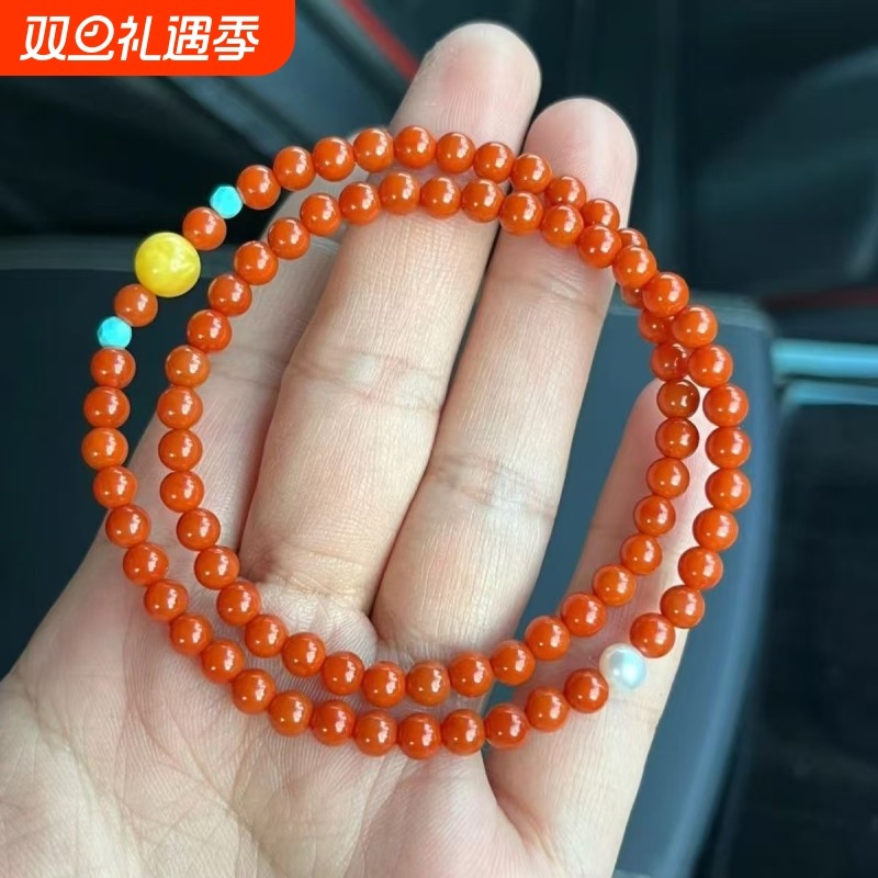 精仿手链凉山南红玛瑙招财满肉高档手串蜜蜡配饰女神礼物送父母