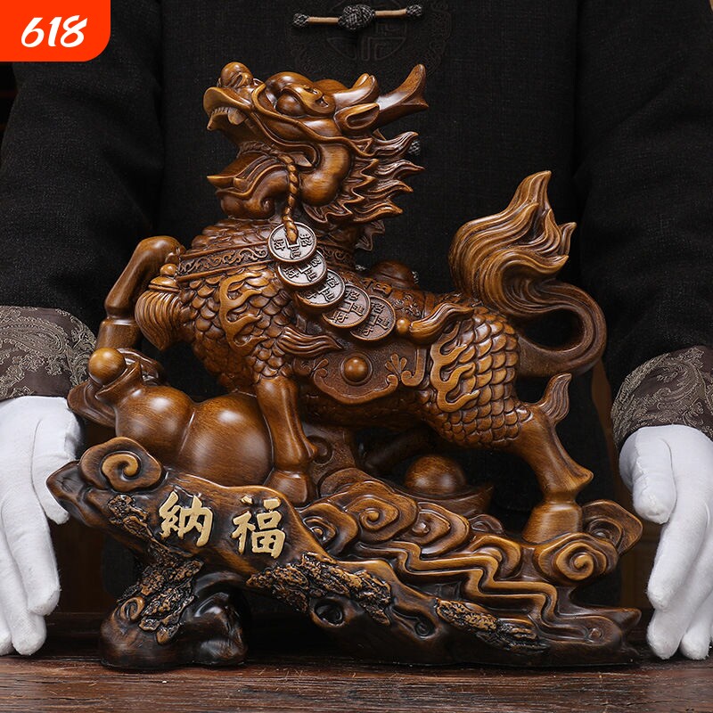 麒麟中式摆件一对旺财纳福麒麟家用客厅办公室入户门护宅风水旺宅