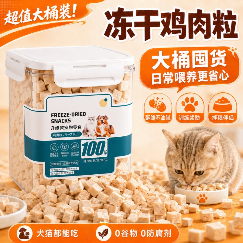 鸡肉粒冻干猫狗零食鸡胸肉猫咪零食营养猫粮无添加鸡肉干鸡肝鳕鱼