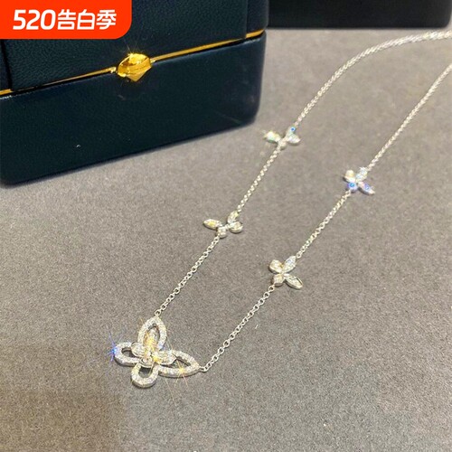 格拉芙~幻影蝴蝶项链女纯银镀18k金满钻GF轻奢小众甜美镂空锁骨链